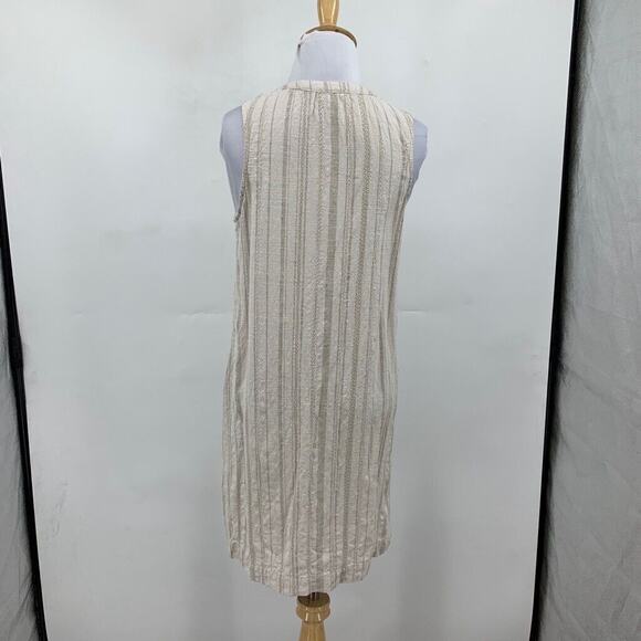 Splendid Dress Women XS Extra Small Beige Stripe Amorosa Split Neck Linen Blend - Picture 3 of 14